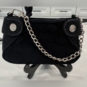 Vera Bradley Black Quilted Micro Bag Y2K Silver Chain Mini Purse